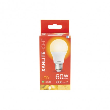 Ampoule LED A60, culot E27, 9W cons. (60W eq.), lumière blanc chaud