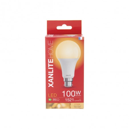 Ampoule LED A60, culot B22, 14,2W cons. (100W eq.), lumière blanc chaud