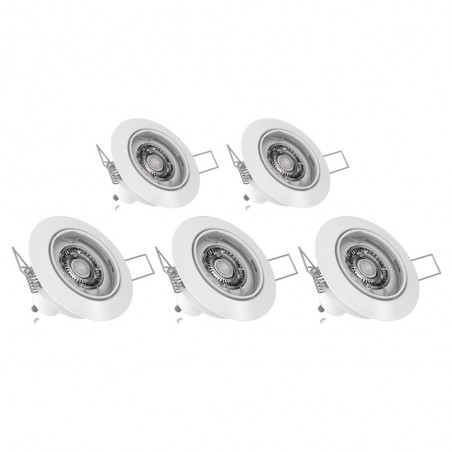 Lot de 5 Spots Encastrés Metal Blanc - Orientable - Ampoule LED GU10 incluses - cons. 5W (eq. 50W) - 345 lumens - Blanc chaud