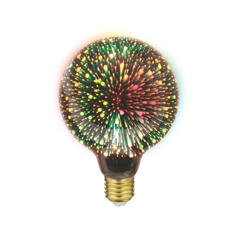 Ampoule LED déco 3D (G125), aspect Fireworks, culot E27, 3,8W cons.