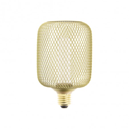 Ampoule Déco Cage Cylindre Doré, culot E27, Hologramme, Blanc chaud