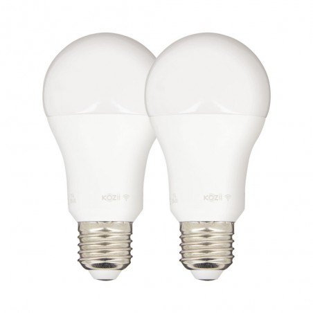 Pack de 2 Ampoules LED connectées KOZii, éclairage multi-blancs, E27 A60 Opaque 9W cons.  Variation de luminosité