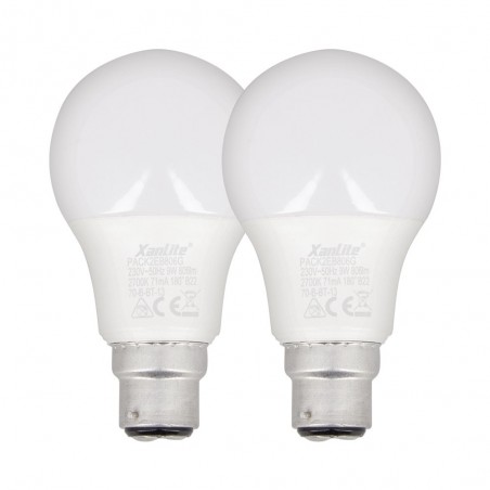 Lot de 2 Ampoules LED A60, culot B22, 10W cons. (60W eq.), lumière blanc chaud