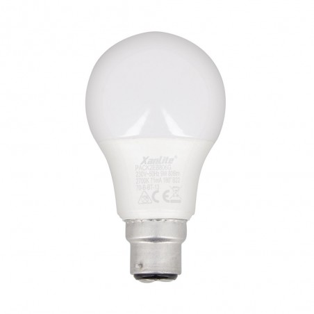 Lot de 2 Ampoules LED A60, culot B22, 10W cons. (60W eq.), lumière blanc chaud