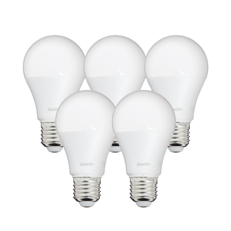 Lot x5 Ampoules LED standard, culot E27, cons. 9W, eq. 60W, blanc chaud