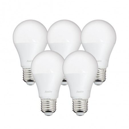 Lot x5 Ampoules LED standard, culot E27, cons. 9W, eq. 60W, blanc chaud