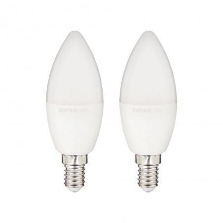 Pack de 2 Ampoules LED (Flamme), culot E14, conso. 2,8W (eq. 25W), 250 lumens, blanc chaud