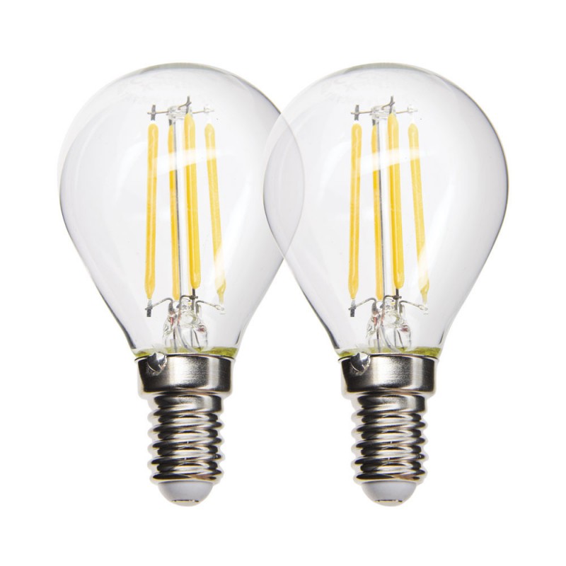 Lot x2 ampoules à filament LED EDF, sphériques, culot E14, conso 4W eq. 40W, blanc chaud