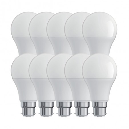 Lot de 10 Ampoules LED A60, culot B22, 10W cons. (60W eq.), lumière Blanc Chaud