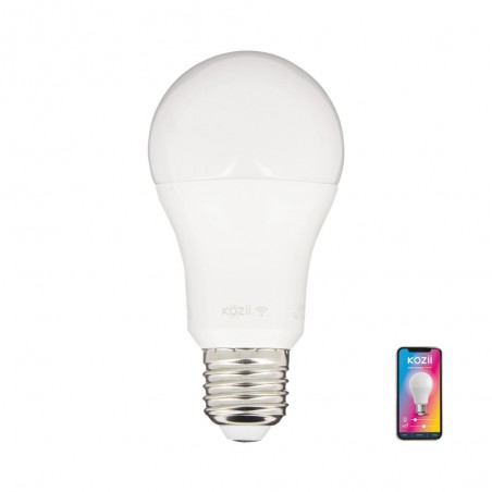 Ampoule LED connectée KOZii, éclairage blancs + couleurs, E27 A60 Opaque 9W