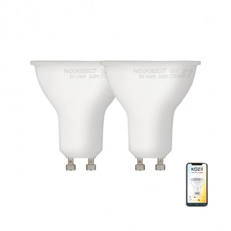 Pack de 2 Ampoules LED connectées KOZii, multi-blancs (2700 à 6500 kelvins), GU10 Spot 5W cons. Variation de luminosité
