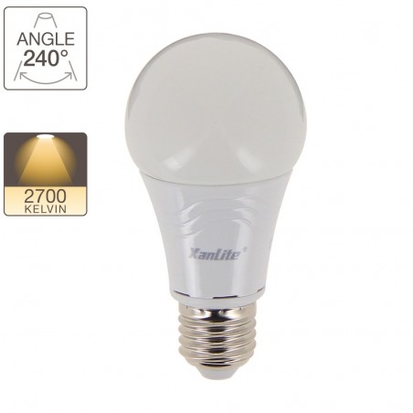 Ampoule LED A60, culot E27, 9W cons. (60W eq.), lumière blanc chaud