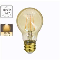 Ampoule LED (A60) / Vintage au verre ambré, culot E27, 3,8W cons. (30W eq.), 350 lumens, lumière blanc chaud