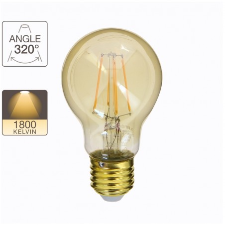 Ampoule LED (A60) / Vintage au verre ambré, culot E27, 3,8W cons. (30W eq.), 350 lumens, lumière blanc chaud