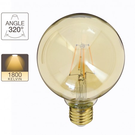 Ampoule LED Globe (G95) / Vintage au verre ambré, culot E27, 3,8W cons. (30W eq.), 350 lumens, lumière blanc chaud