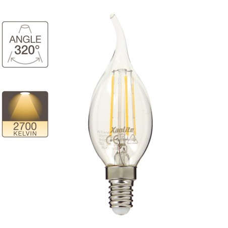 Ampoule à filament LED flamme, culot E14, 4W cons. (40W eq.), lumière blanc chaud