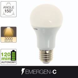 Ampoule LED A60, culot E27, 6W cons. (40W eq.), lumière blanc chaud, 200 lumen en mode autonome