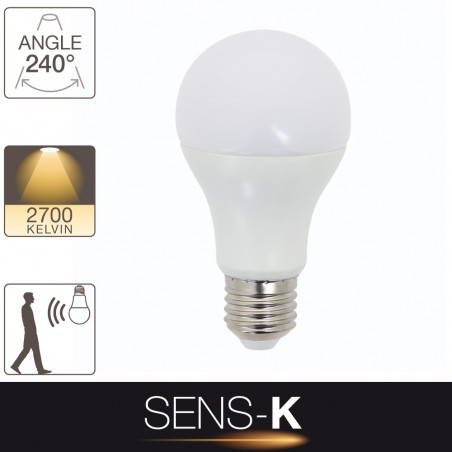Ampoule LED , culot E27, 11W cons. (60W eq.), lumière blanc chaud et détecteur de mouvement
