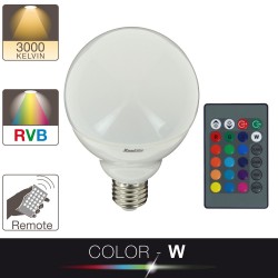 Ampoule LED Color - W, couleurs changeantes, culot E27, 11W cons. (75W eq.), lumière blanc chaud ou RVB