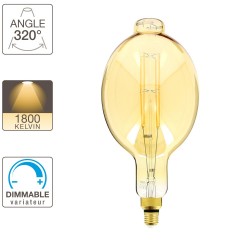 Ampoule LED Giant (BT180) / Vintage au verre ambré, dimmable, culot E27, 8W cons. (60W eq.), 800 lumens, lumière blanc chaud