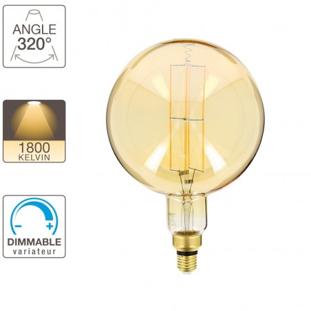 Ampoule LED déco Globe Giant (XXL) au verre ambré, culot E27, 8W cons. (60W eq.), 800 lumens, lumière blanc chaud