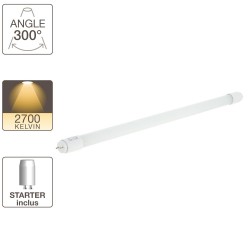 Tube à LED, culot G13, 9W cons. (18W eq.), lumière blanc chaud