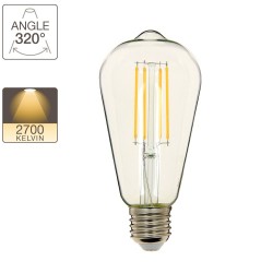 Ampoule à filament LED Edison, culot E27, 8W cons. (75W eq.), lumière blanc chaud