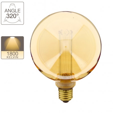 Ampoule LED déco Hologramme Globe (G125) au verre ambré, culot E27, 4W cons., 200 lumens, lumière blanc chaud