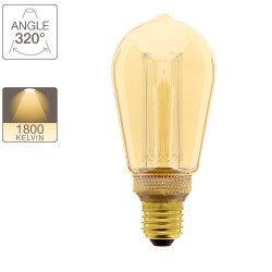 Ampoule LED déco Hologramme EDISON au verre ambré, culot E27, 4W cons., 200 lumens, lumière blanc chaud