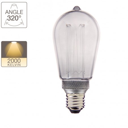 Ampoule LED déco Hologramme Edison au verre fumé, culot E27, 4W cons., 100 lumens, lumière blanc chaud