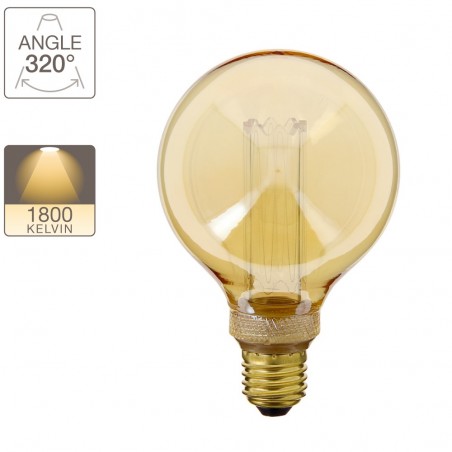 Ampoule LED déco Hologramme Globe (G95) au verre ambré, culot E27, 4W cons., 200 lumens, lumière blanc chaud