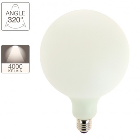 Ampoule LED déco éclairante Globe Opaline au verre lacté, culot E27, 12W cons. (100W eq.), 1521 lumens, lumière blanc neutre