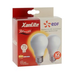 Lot x2 Ampoules à filament LED EDF, standard, opaque, culot E27, conso 8W eq. 75W, blanc chaud