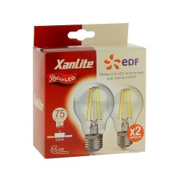 Lot x2 Ampoules à filament LED EDF, standard, culot E27, conso 8W eq. 75W, blanc neutre