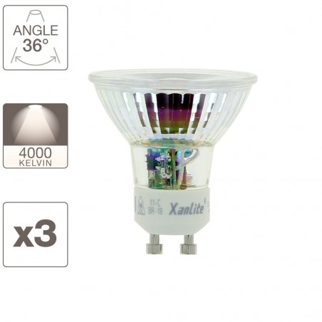 Lot x3 Ampoule spot LED, culot GU10, conso 5,5W (équivaut 50W) : 345 lumens, blanc neutre (4000K)