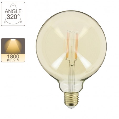 Ampoule LED déco Globe (G125) / Vintage au verre ambré, culot E27, 7W cons. (50W eq.), 638 lumens, lumière blanc chaud