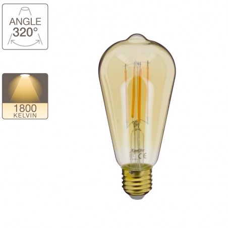 Ampoule LED déco Edison Vintage au verre ambré, culot E27, 7W cons. (50W eq.), 638 lumens, lumière blanc chaud