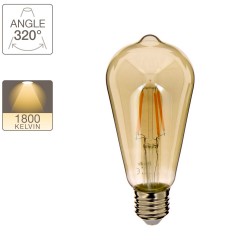 Ampoule LED (ST64) Edison / Vintage au verre fumé, culot E27, 4W cons. (23W eq.), 230 lumens, lumière blanc chaud