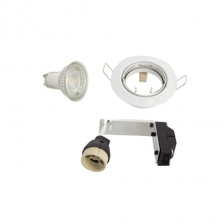 Lot de 5 Spots Encastrés Metal Blanc - Orientable* - Ampoule LED GU10 incluses - cons. 5W (eq. 50W) - 345 lumens - Blanc chaud