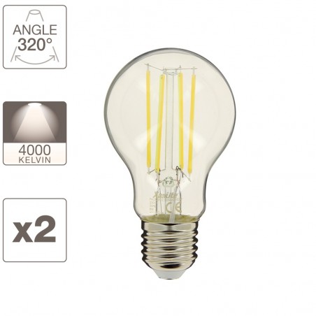 Lot x2 Ampoules à filament LED EDF, standard, culot E27, conso 8W eq. 75W, blanc neutre