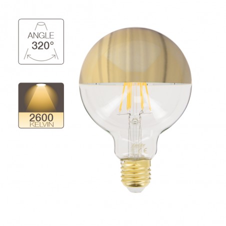 Ampoule LED G95, culot E27, 8W cons. (62W eq.), lumière blanc chaud