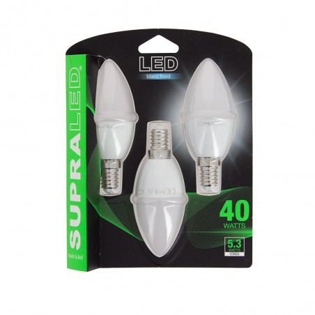 Pack de 3 Ampoules LED (Flamme), culot E14, conso. 6W (eq. 40W), 470 lumens, blanc neutre