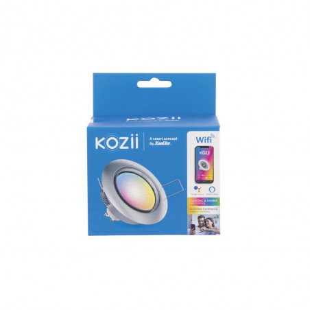 Ampoule LED connectée KOZii, éclairage blancs + couleurs, GU10 Spot encastrable aluminium brossé orientable 5W