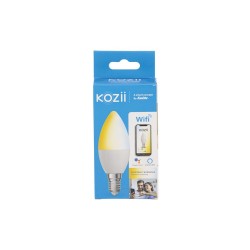 Ampoule LED connectée KOZii, éclairage multi-blancs (2700 à 6500 kelvins), flamme, culot E14, conso. 6W, , 400 LM, angle 180°