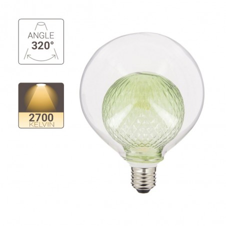 Ampoule Déco LED, Double verre Vert, G125, culot E27, 4W cons. 2700K Blanc Chaud