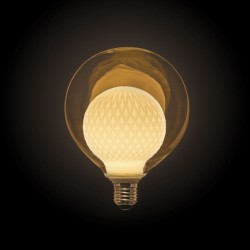 Ampoule Déco LED, Double verre Blanc, G125, culot E27, 3W cons. 2700K Blanc Chaud