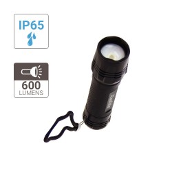 Lampe Torche LED Métallique, x3 Modes d'Eclairage, 600 Lumens, Piles Incluses