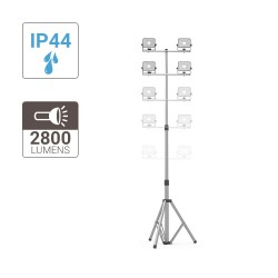 Projecteur de Chantier LED sur Pied, Filaire, x2 Projecteurs, 40 W, 2800 Lumens