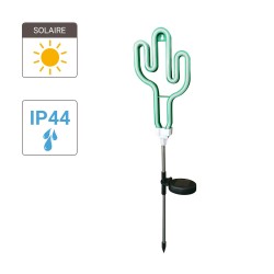 Piquet néon «Cactus» LED solaire, Couleur verte, IP44 - Spécial extérieur
