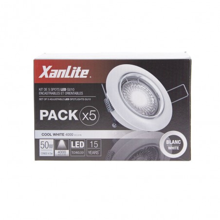 Pack de 5 spots encastrés - ampoules LED GU10 incluses